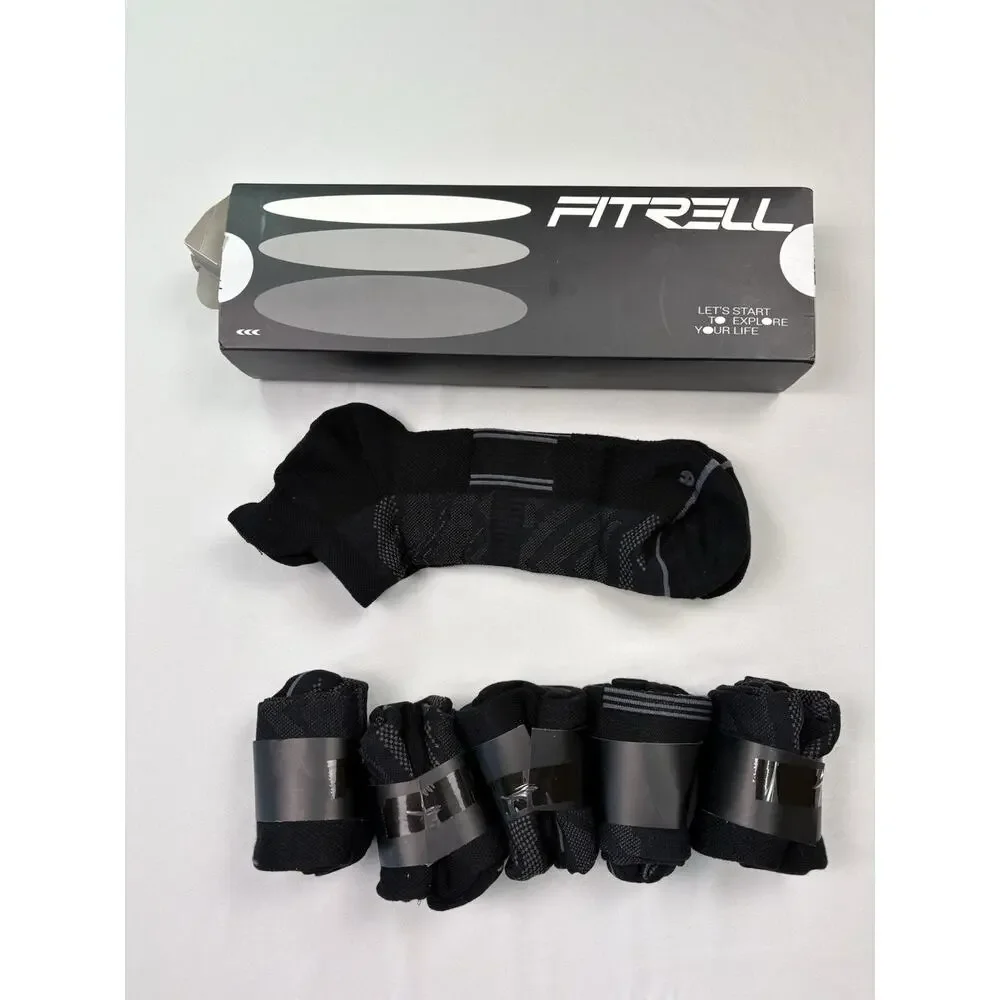 Fitrell No Show Athletic Socks 6 Pack Black Cushioned Low Cut Running Socks NIB